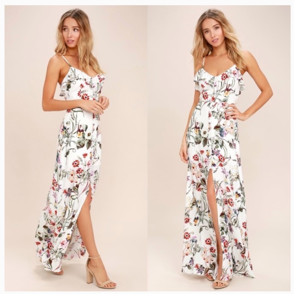 New Lulu’s Bloom On Ivory Floral Print Maxi Dress